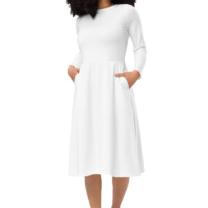 Women's Long Sleeve Midi Dress (All-Over Print) (White Stitch)