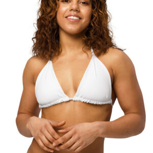 Women's Padded String Bikini Top (All-Over Print) (White Stitch)